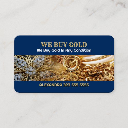 We Buy Gold Pile of Gold Jewelry Background Business Card