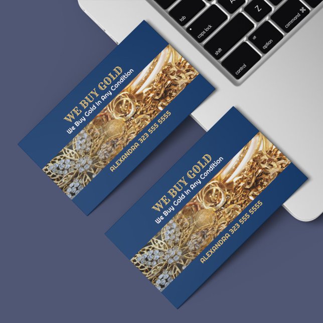 We Buy Gold Pile of Gold Jewelry Background Business Card (Creator Uploaded)