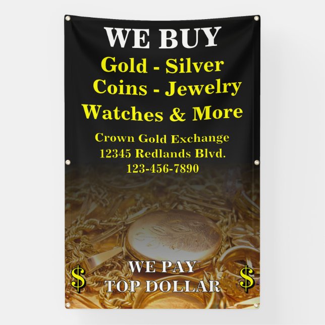 We Buy Gold Silver Coins Jewelry Side Wall  Banner (Vertical)