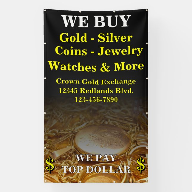 We Buy Gold Silver Coins Jewelry Side Wall  Banner (Vertical)