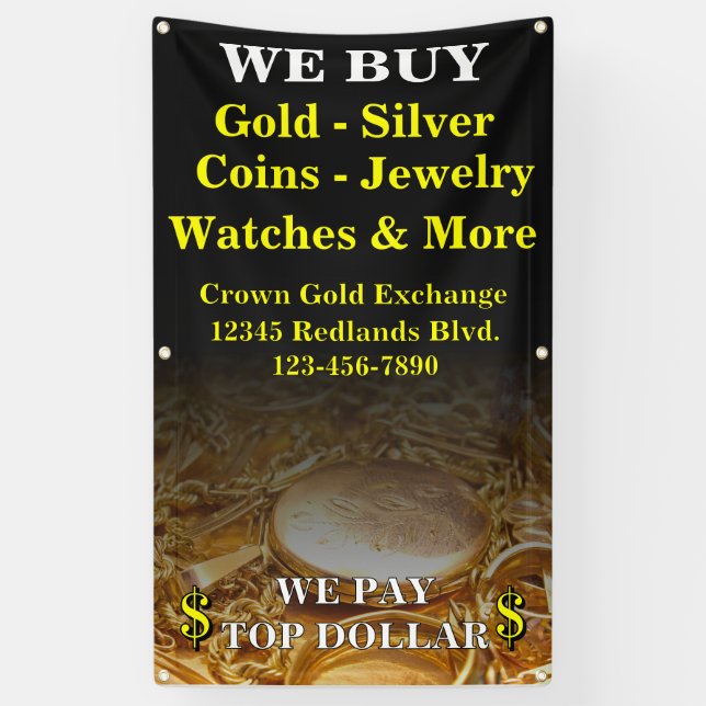 We Buy Gold Silver Coins Jewelry Side Wall  Banner (Vertical)