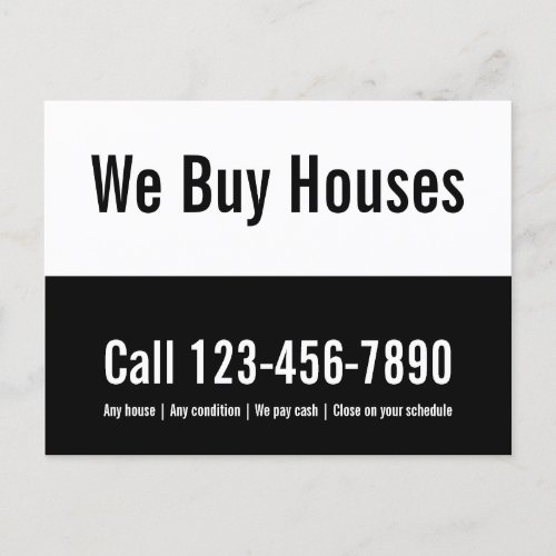 We Buy Houses Black and White Promotional Template Postcard