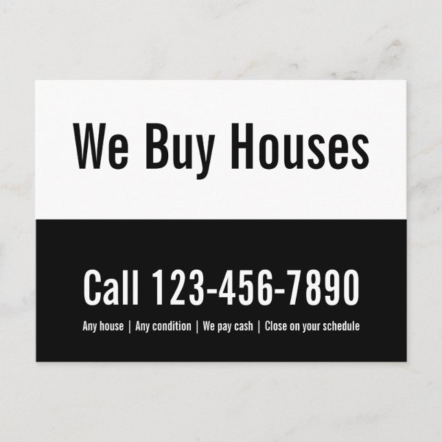 We Buy Houses Black and White Promotional Template Postcard (Front)