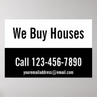 We Buy Houses Black and White Promotional Template