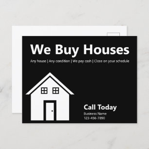 We Buy Houses Black and White Real Estate Business Postcard