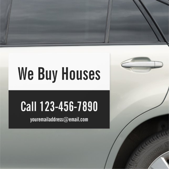 We Buy Houses Black and White Text Template Car Magnet (In Situ)