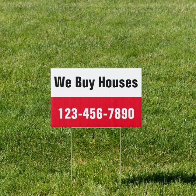 We Buy Houses Black Red White Text Template Sign (Insitu)