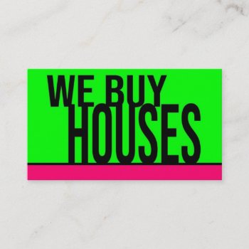 We Buy Houses Hot Green Hot Pink Business Card by businessCardsRUs at Zazzle