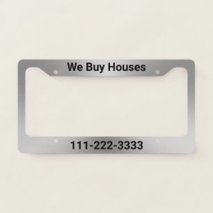 We Buy Houses Phone Number Text Brushed Metal Look License Plate Frame