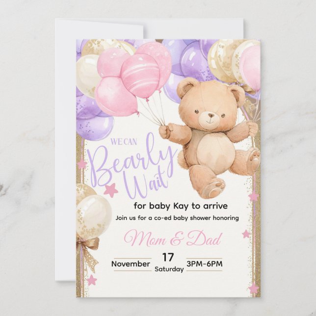 We can Barely Wait Baby Bear Invitation (Front)