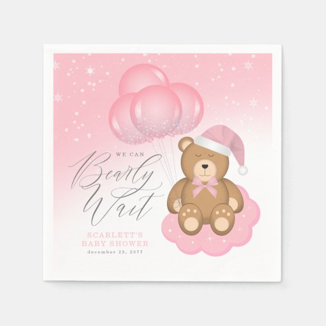 We Can Barely Wait Sleepy Bear Balloon Baby Shower Napkins (Front)