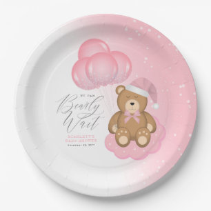 We Can Barely Wait Sleepy Bear Balloon Baby Shower Paper Plates
