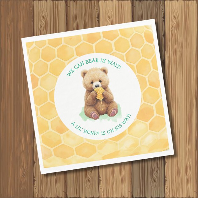 We Can Bear-ly Wait! Bear and Honey Baby Shower Napkins (Creator Uploaded)