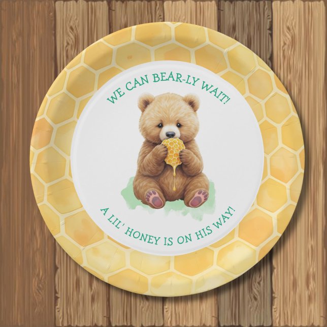 We Can Bear-ly Wait! Bear and Honey Baby Shower Paper Plates (Creator Uploaded)