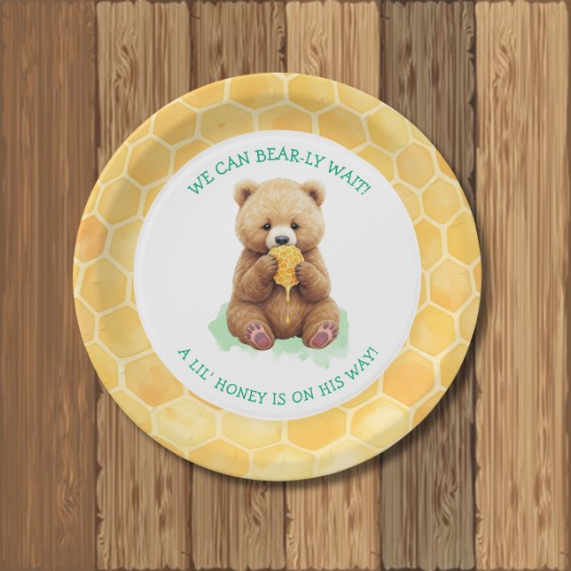 We Can Bear-ly Wait! Bear and Honey Baby Shower Paper Plates (Creator Uploaded)