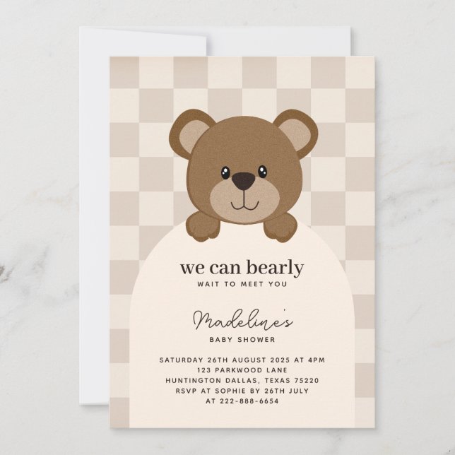 We Can Bear-ly Wait | Cute Bear Face Baby Shower Invitation (Front)
