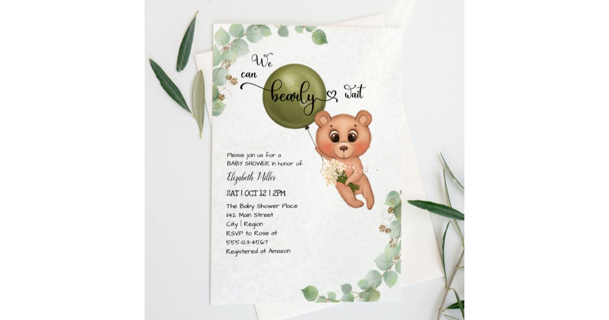 We Can Bearly (Barely) Wait Teddy Bear Baby Shower Invitation | Zazzle