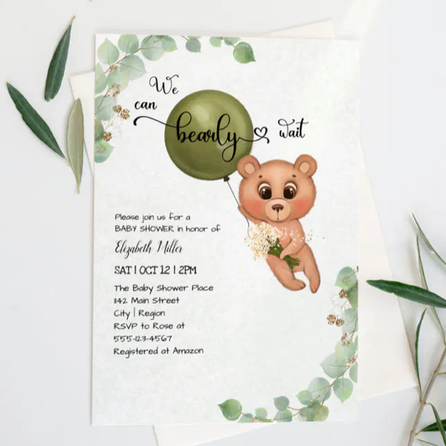 We Can Bearly (Barely) Wait Teddy Bear Baby Shower Invitation | Zazzle