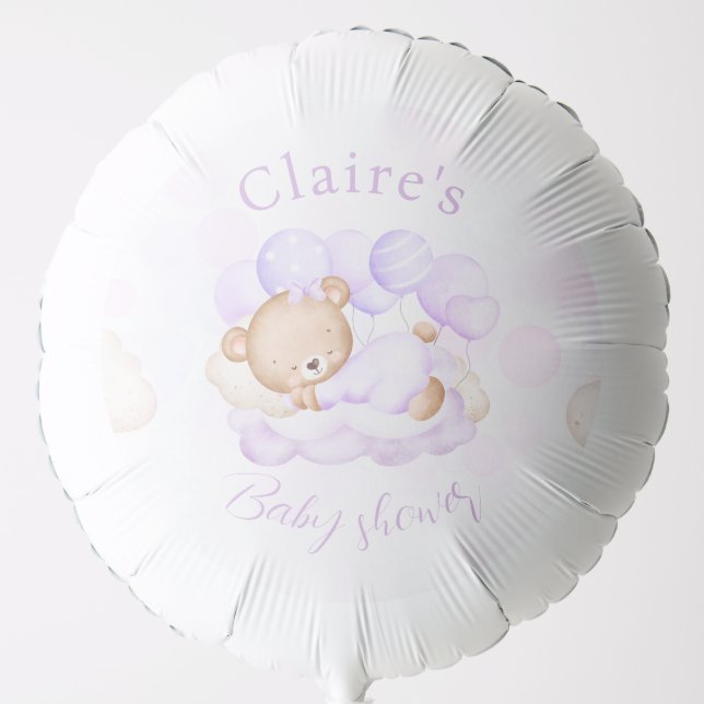We Can Bearly Purple Lavender Bear Baby Shower Balloon (Front)