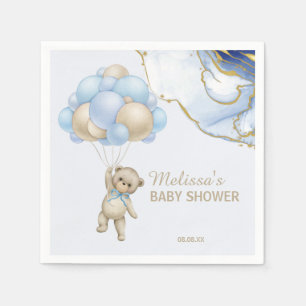 We can bearly wait abstract blue gold custom napkins