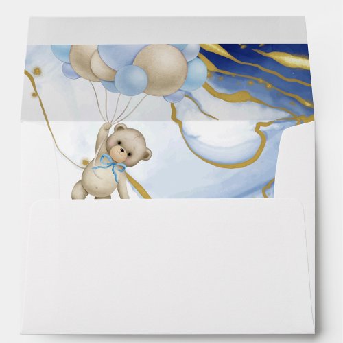 We can bearly wait abstract blue gold invitation envelope