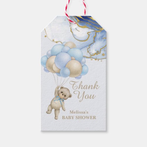 We can bearly wait abstract blue gold thank you gift tags