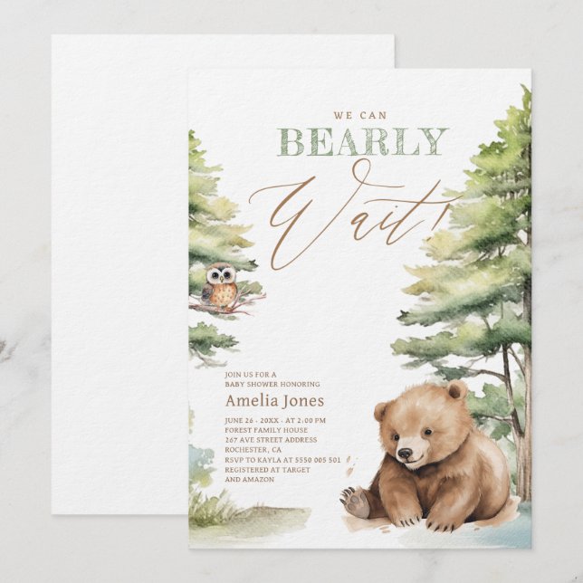 We Can Bearly Wait! Adventure Awaits Baby Shower Invitation (Front/Back)