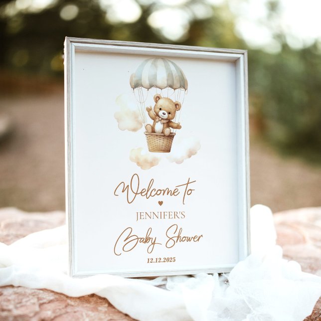 We can bearly wait air balloon baby shower welcome poster (Creator Uploaded)
