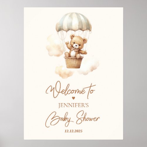 We can bearly wait air balloon baby shower welcome poster