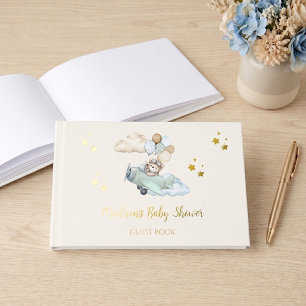 We Can Bearly Wait Airplane Baby Shower Boy Foil Guest Book