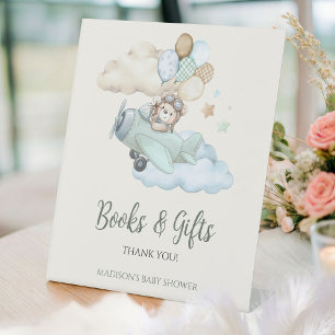 We Can Bearly Wait Airplane Books and Gifts  Pedestal Sign