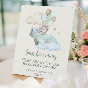 We Can Bearly Wait Airplane Guess How Many Kisses Pedestal Sign