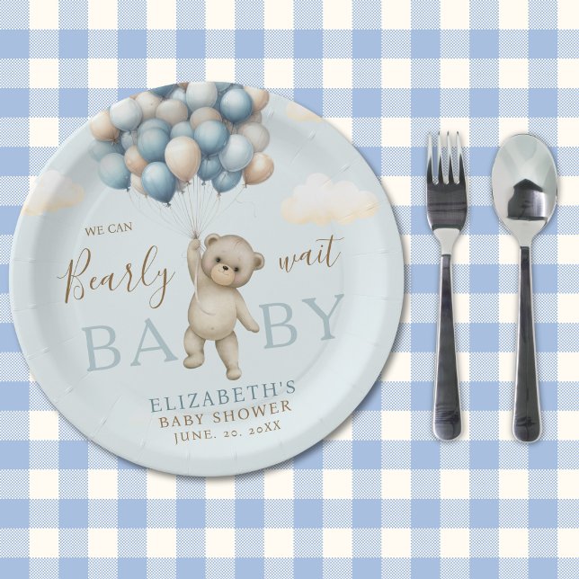 We Can Bearly Wait Baby, Bear Baby Shower Boy Paper Plates (Creator Uploaded)