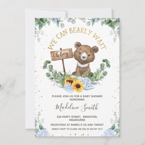 We Can Bearly Wait Baby Bear Baby Shower Invitation