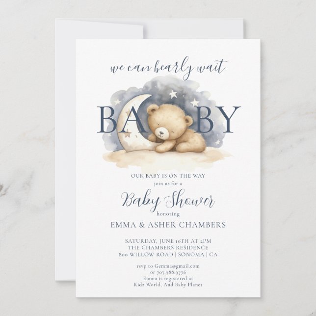We Can Bearly Wait Baby Bear Baby Shower Invitation (Front)