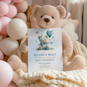 We Can Bearly Wait Baby Blue Teddy Bear Thank You Card