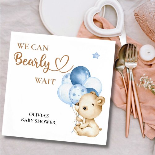We can bearly wait baby boy baby shower  napkins