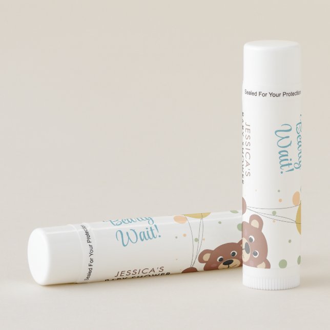 We Can Bearly Wait Baby Boy Bear Baby Shower Favor Lip Balm (Front)