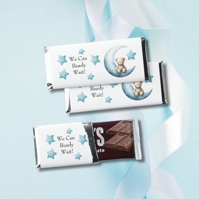 We Can Bearly Wait Baby Boy Bear Baby Shower Hershey Bar Favors (We can Bearly Wait Baby Boy Baby Shower Chocolate Bar wrappers favors)