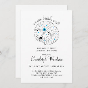 We Can Bearly Wait Baby Boy Bear Baby Shower Invitation