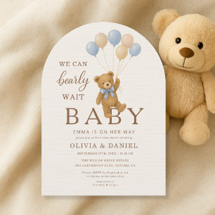 We Can Bearly Wait Baby Boy Bear Couple Shower Invitation