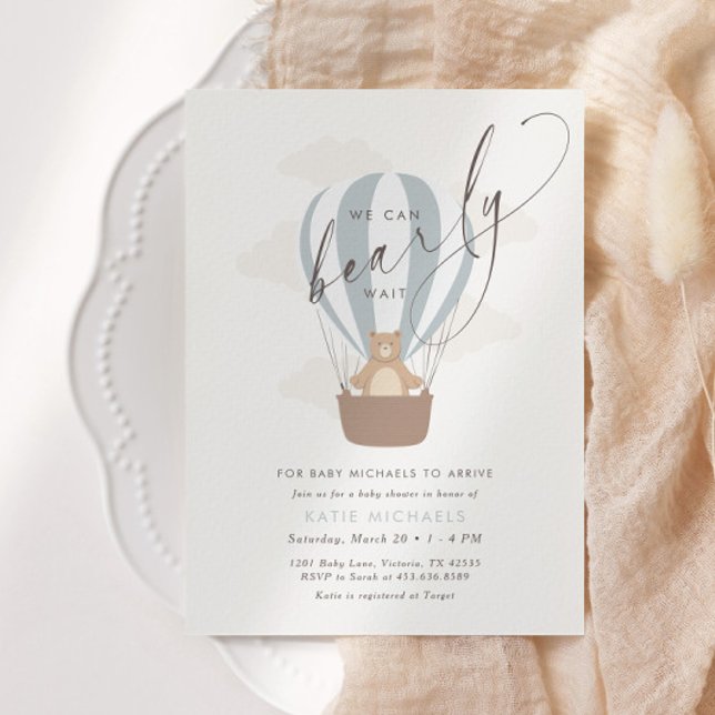 We Can Bearly Wait | Baby Boy Blue Balloon Shower  Invitation (Creator Uploaded)