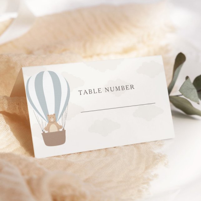 We Can Bearly Wait | Baby Boy Blue Balloon Shower  Place Card (Creator Uploaded)