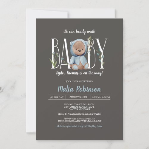 We Can Bearly Wait Baby Boy Blue Shower Invitation