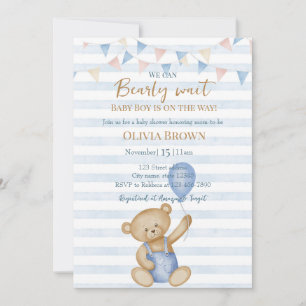 We Can Bearly Wait Baby Boy Shower Invitation