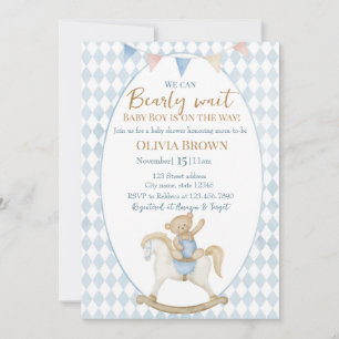 We Can Bearly Wait Baby Boy Shower Invitation