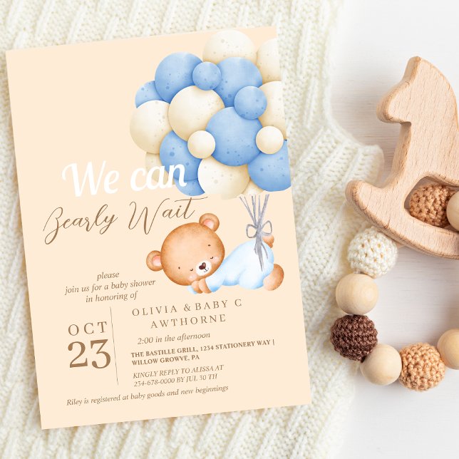 We can Bearly Wait Baby Boy Shower Invitation (Creator Uploaded)