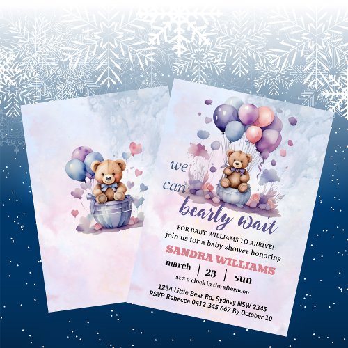we can bearly wait baby boy shower invitations