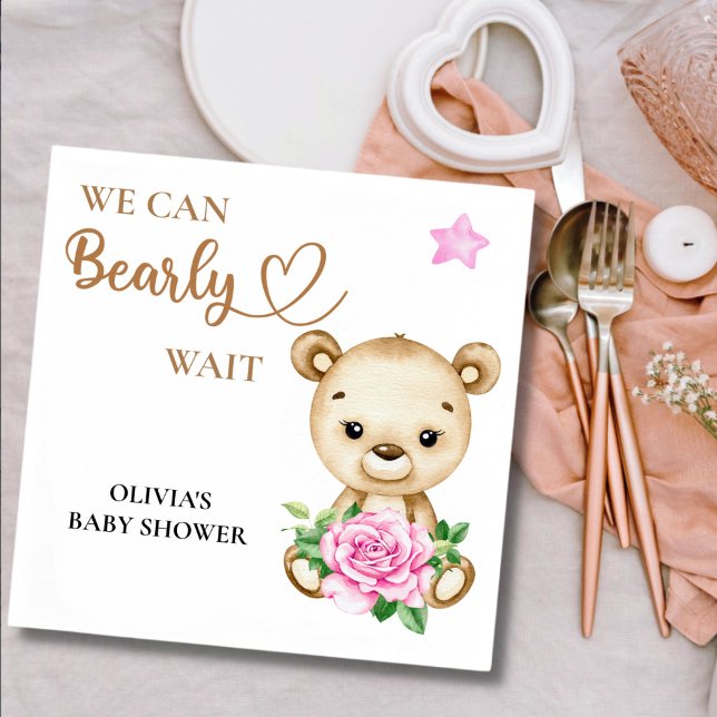 We can bearly wait baby girl baby shower  napkins (Creator Uploaded)