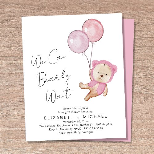 We Can Bearly Wait Baby Girl Couples Shower Invite